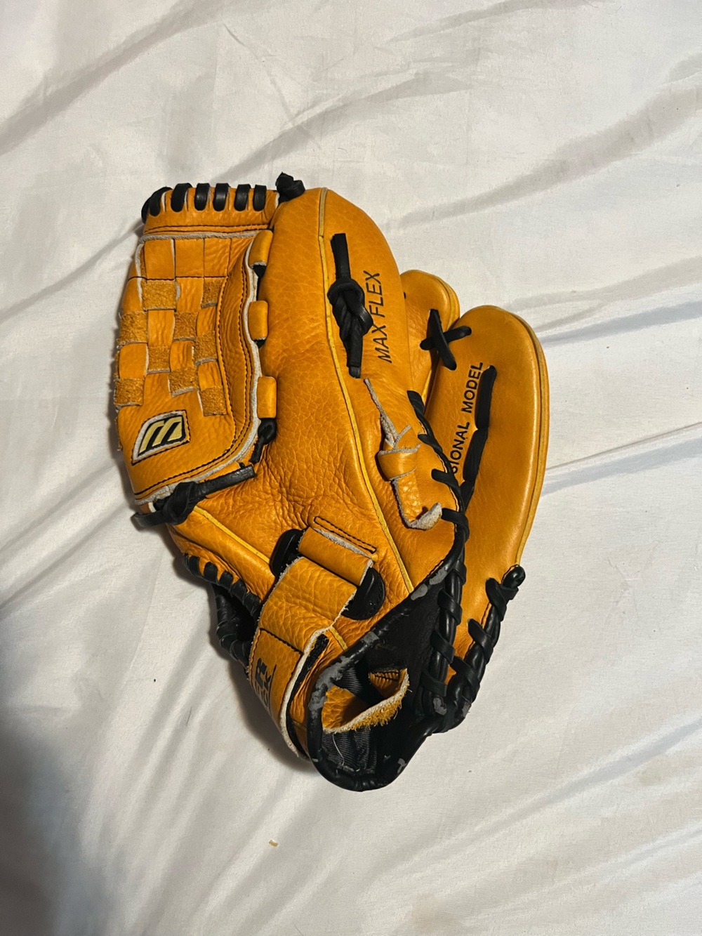 Mizuno Yellow Leather Baseball Glove with Black Accents